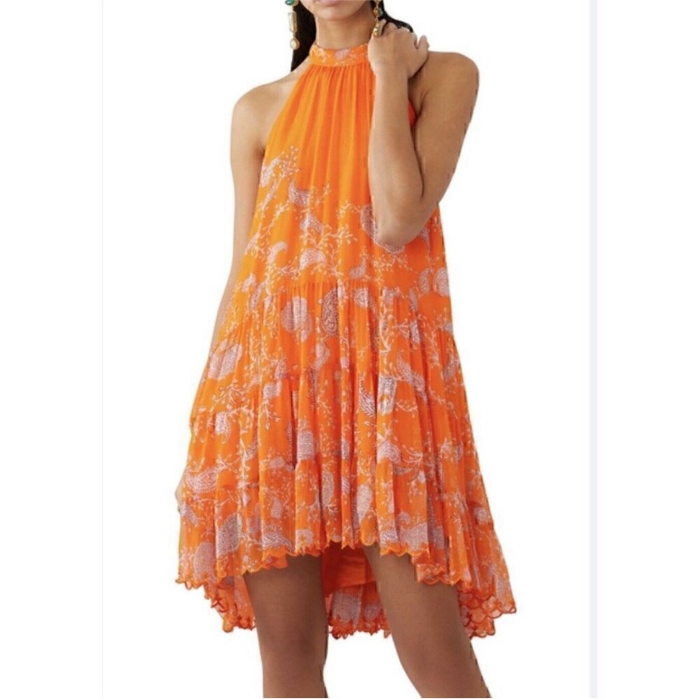 HEMANT & NANDITA Orange Halter High-Low Dress